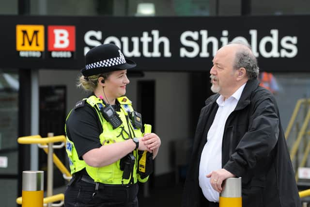 South Tyneside Council Cllr Jim Foreman with PC Tanya Slater.