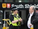 South Tyneside Council Cllr Jim Foreman with PC Tanya Slater.