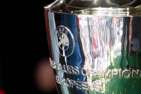 A general view of the UEFA Champions League Trophy