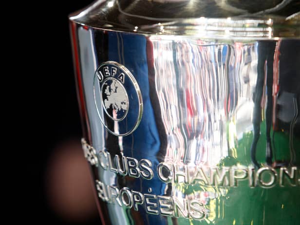 A general view of the UEFA Champions League Trophy