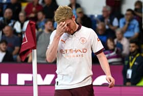 Kevin De Bruyne can't hide his disappointment after limping out of Man City's win against Burnley 