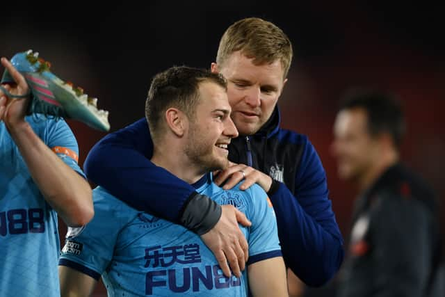 Ryan Fraser and Eddie Howe at Newcastle United. 