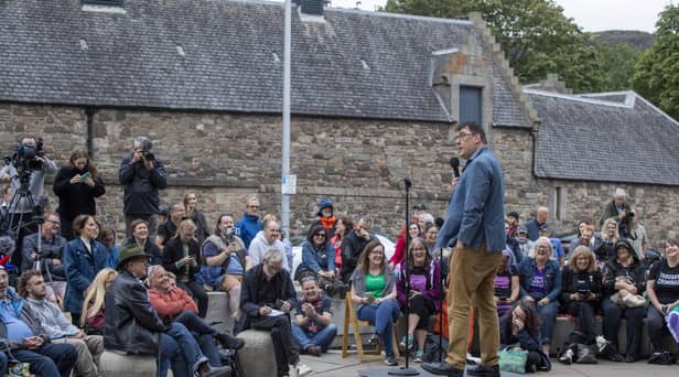 Graham Linehan performs outside Scottish Parliament days after Edinburgh Fringe cancelled Father Ted creator