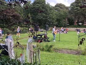 Singer performing for visitors in the park