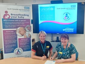 Head of Midwifery Dawn Edmundson and Executive Director of Nursing, Midwifery and Allied Health Professionals Melanie Johnson with the certificate
