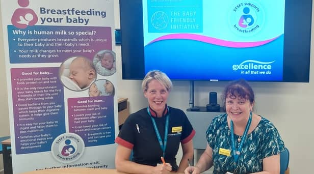Head of Midwifery Dawn Edmundson and Executive Director of Nursing, Midwifery and Allied Health Professionals Melanie Johnson with the certificate