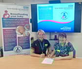 Head of Midwifery Dawn Edmundson and Executive Director of Nursing, Midwifery and Allied Health Professionals Melanie Johnson with the certificate