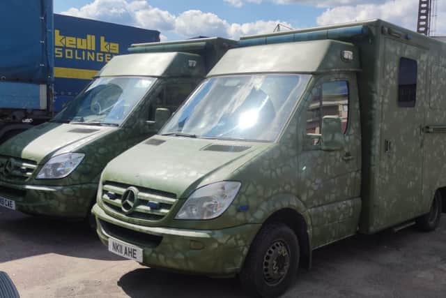 The former ambulances were resprayed to make them suitable for the frontline in Ukraine. Photo: Other 3rd Party.