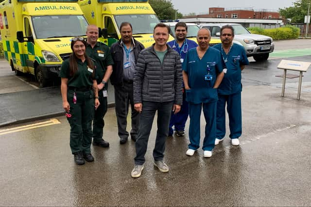 Dr Anatoliy Telpov (centre) with staff from FNSE and the emergency department at South Tyneside District Hospital. Photo: Other 3rd Party.