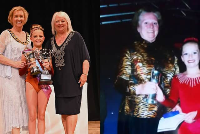 Dakota Finn winning British Tap Champion, and her mother Rio, winning the title in 2002.