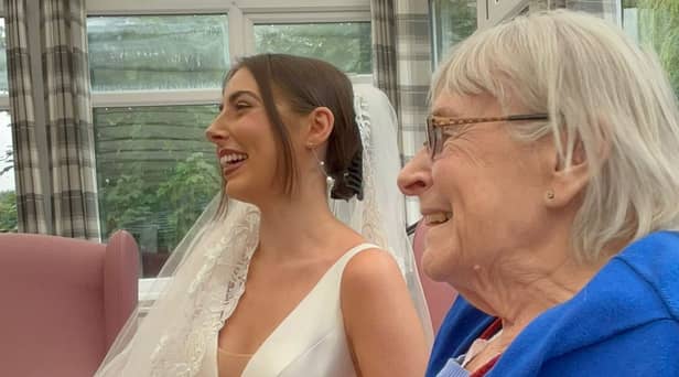 Hannah and her grandma Hazel at her carehome wedding