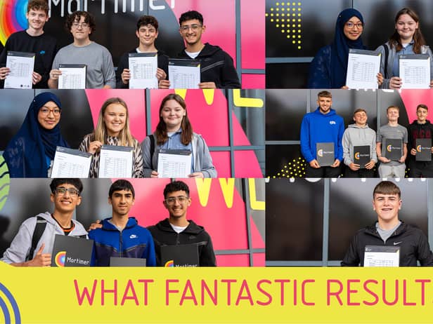 Pupils at Mortimer Community College celebrating GCSE results