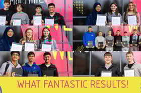 Pupils at Mortimer Community College celebrating GCSE results
