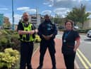 From left: PC Richard Sawyers, security officer Stephen Nwokorie and Head of Nursing Barbara Goodfellow outside Sunderland Royal Hospital. Photo: South Tyneside and Sunderland NHS Foundation Trust.
