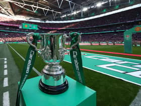  A general view of the trophy ahead of the Carabao Cup Final match between Manchester United and Newcastle United at Wembley Stadium on February 26, 2023 in London, England. (Photo by Matthew Peters/Manchester United via Getty Images)