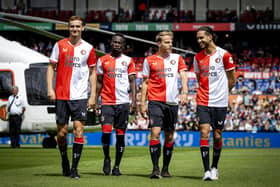 Newcastle United summer signing Yankuba Minteh (2L) joined Feyenoord on loan.  