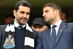 Newcastle United co-owner Jamie Reuben and Mehrdad Ghodoussi.  (Photo by JUSTIN TALLIS/AFP via Getty Images)