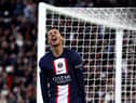Paris Saint-Germain forward Hugo Ekitike. (Photo by ANNE-CHRISTINE POUJOULAT/AFP via Getty Images)