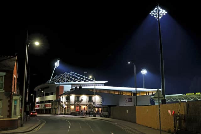  A general view outside Racecourse Ground in Wrexham. 