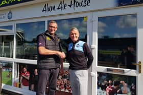 Alum Ale House landlord Jeff Dean, left, with South Shields FC operations director Carl Mowatt.