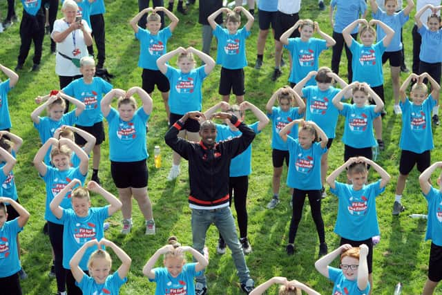 Sir Mo Farah joined children in South Tyneside for the ‘Fit for the Finish’ fun run.