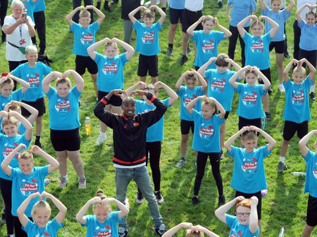 Sir Mo Farah joined children in South Tyneside for the ‘Fit for the Finish’ fun run.