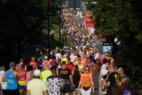 Crowds preparing for the run