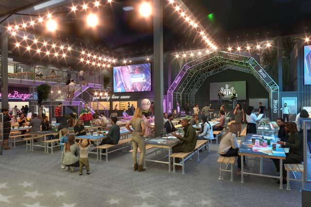 A CGI image of the main stage area in Newcastle United’s proposed new fan zone.  