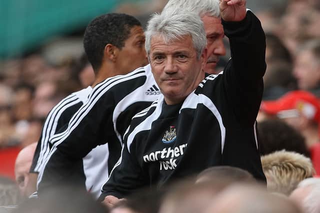 Kevin Keegan of Newcastle United watches from the dugout during the FA Premier League match between Manchester United and Newcastle United at Old Trafford on August 17 2008 in Manchester, England. (Photo by Chris Coleman/Manchester United via Getty Images)