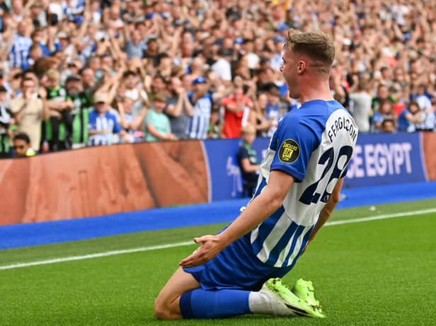 Evan Ferguson celebrates scoring against Newcastle United