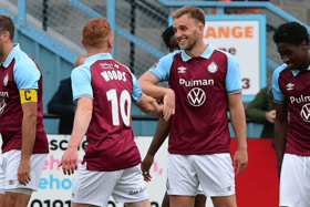 Martin Smith celebrates scoring the second goal as South Shields claimed a 2-0 win against Bishop Auckland in an FA Cup second qualifying round tie (photo Kevin Wilson)
