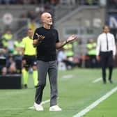 Stefano Pioli, Head Coach of AC Milan, reacts during the Serie A TIM match between FC Internazionale and AC Milan at Stadio Giuseppe Meazza on September 16, 2023 in Milan, Italy. (Photo by Marco Luzzani/Getty Images)