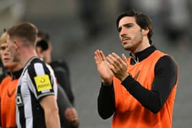 Newcastle player Sandro Tonali applauds the fans after during the Premier League match between Newcastle United and Brentford FC at St. James Park on September 16, 2023 in Newcastle upon Tyne, England. (Photo by Stu Forster/Getty Images)