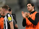 Newcastle player Sandro Tonali applauds the fans after during the Premier League match between Newcastle United and Brentford FC at St. James Park on September 16, 2023 in Newcastle upon Tyne, England. (Photo by Stu Forster/Getty Images)