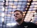 Newcastle United’s English head coach Eddie Howe looks on before the UEFA Champions League 1st round group F football match between AC Milan and Newcastle at the San Siro stadium in Milan on September 19, 2023. (Photo by Marco BERTORELLO / AFP) (Photo by MARCO BERTORELLO/AFP via Getty Images)