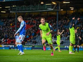 Jack Clarke celebrates his second goal at Ewood Park