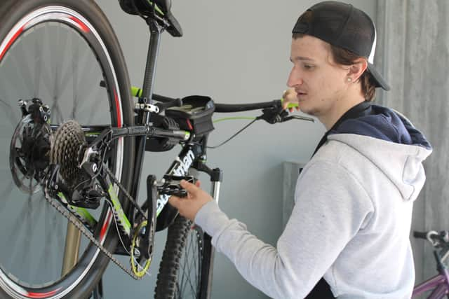 Bike repair being carried out