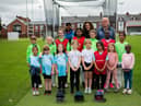 South Shields Cricket Club’s young players, along with Jamilah Hassan of The Banks Group and Tharusha Fernando and Patrick William-Powlett of South Shields Cricket Club.