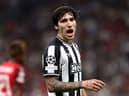Sandro Tonali in Champions League action for Newcastle United at AC Milan last month.  