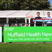 Harry Duwell, South Shields FC head of merchandise and partnerships (left) and Alex Seward, Nuffield Health Newcastle Hospital sales and services manager. Photo: South Shields FC.