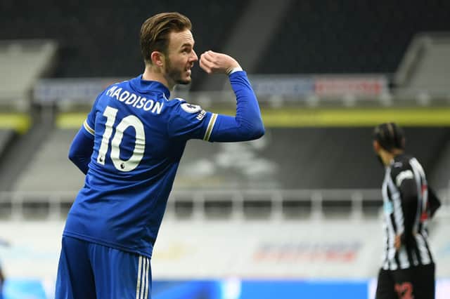 James Maddison celebrating against Newcastle United in his trademark style