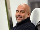  Pep Guardiola, Manager of Manchester City, smiles as he looks on prior to the Carabao Cup Third Round match between Newcastle United and Manchester City at St James’ Park on September 27, 2023 in Newcastle upon Tyne, England. (Photo by George Wood/Getty Images)