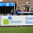 Left to right, South Shields FC head of merchandise and partnerships Harry Duwell, Newcastle Building Society area manager David Pearson and South Shields FC head of media and communications Daniel Prince.