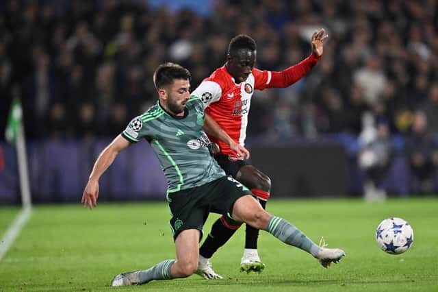 Yankuba Minteh in action for Feyenoord against Celtic