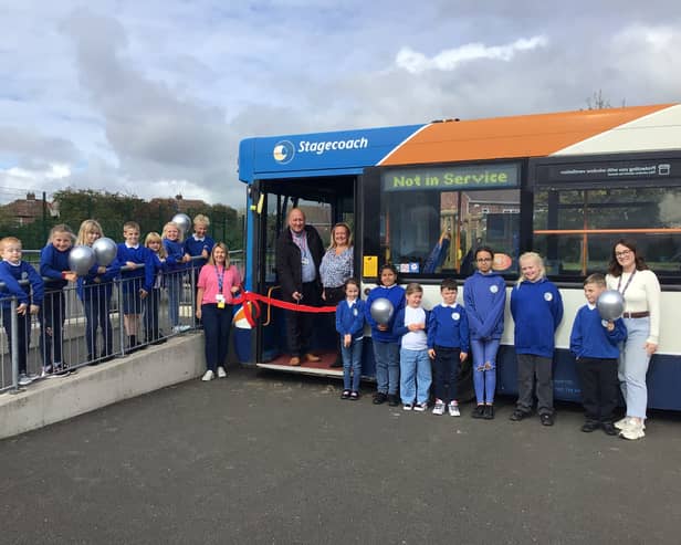 Toner Avenue Primary School were donated a Stagecoach bus.