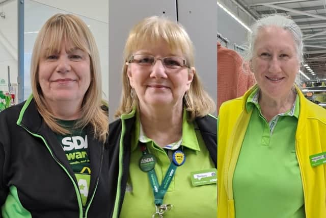 Checkouts colleagues Jackie Thompson, Barbara Kram and Margaret Nicholas