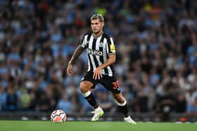 Bruno Guimaraes of Newcastle United in action during the Premier League match between Manchester City and Newcastle United at Etihad Stadium on August 19, 2023 in Manchester, England. (Photo by Michael Regan/Getty Images)