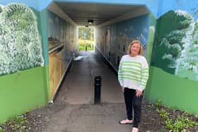 Cllr Anne Walsh at the entrance to the mural, just off Hopkins Walk in Biddick Hall.