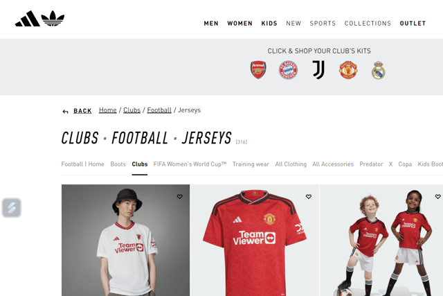 A screenshot of the Adidas official website marketing the five ‘elite’ clubs. 