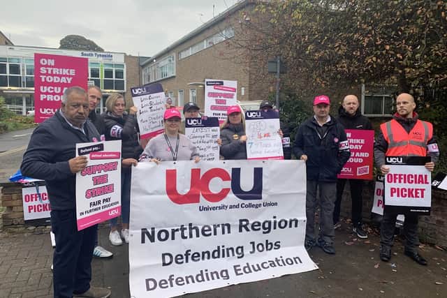 Staff on strike at Tyne Coast College, South Shields